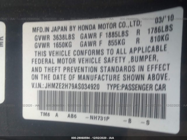 Photo 8 VIN: JHMZE2H79AS034920 - HONDA INSIGHT 