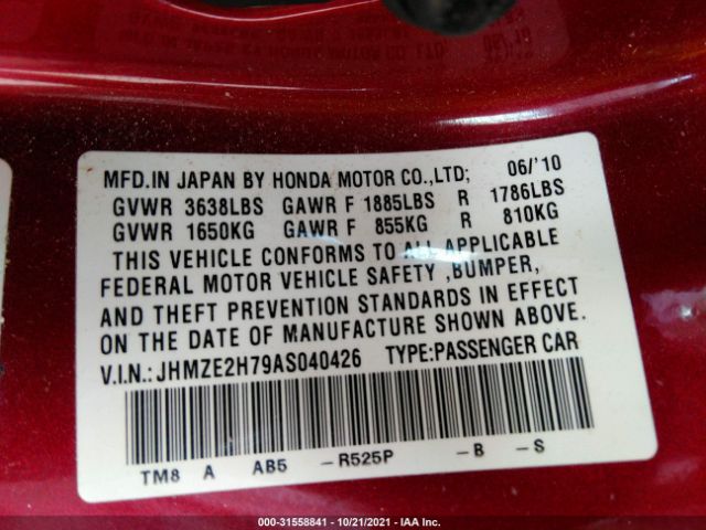 Photo 8 VIN: JHMZE2H79AS040426 - HONDA INSIGHT 