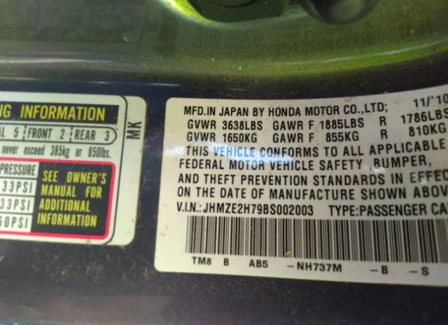 Photo 8 VIN: JHMZE2H79BS002003 - HONDA INSIGHT 