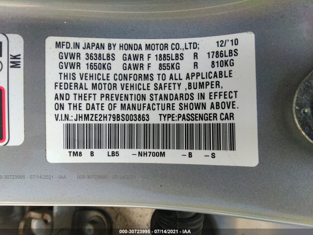 Photo 8 VIN: JHMZE2H79BS003863 - HONDA INSIGHT 