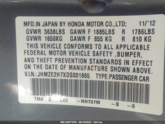 Photo 8 VIN: JHMZE2H7XDS001865 - HONDA INSIGHT 