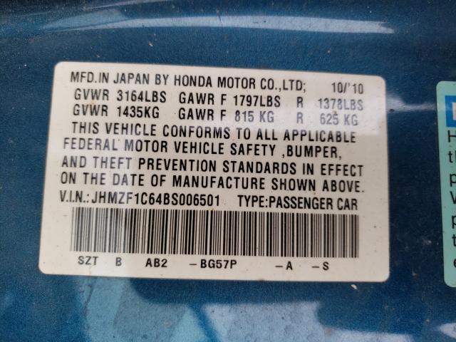 Photo 9 VIN: JHMZF1C64BS006501 - HONDA CR-Z 