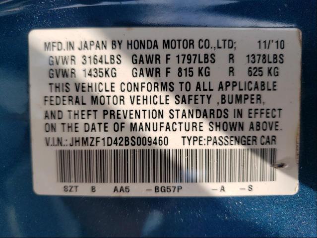 Photo 9 VIN: JHMZF1D42BS009460 - HONDA CR-Z 