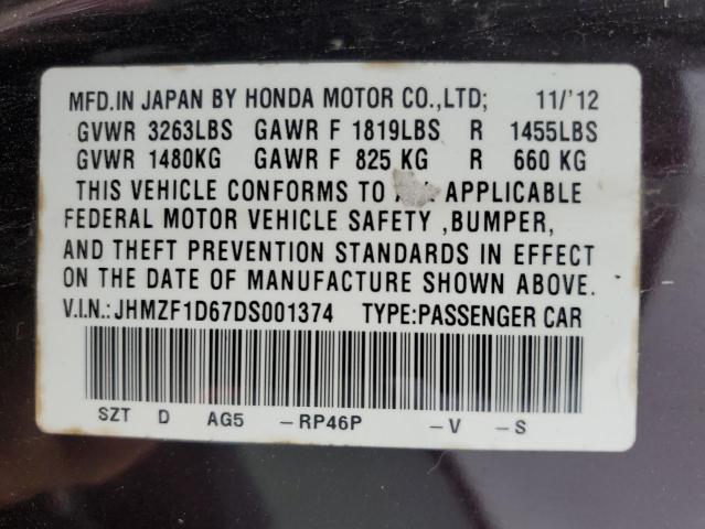 Photo 11 VIN: JHMZF1D67DS001374 - HONDA CRZ 