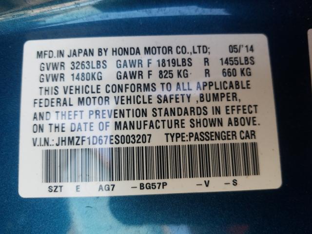 Photo 9 VIN: JHMZF1D67ES003207 - HONDA CR-Z EX 