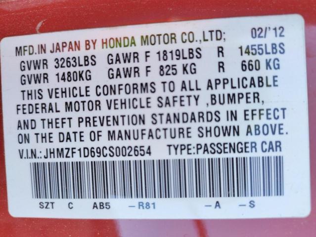 Photo 11 VIN: JHMZF1D69CS002654 - HONDA CR-Z EX 