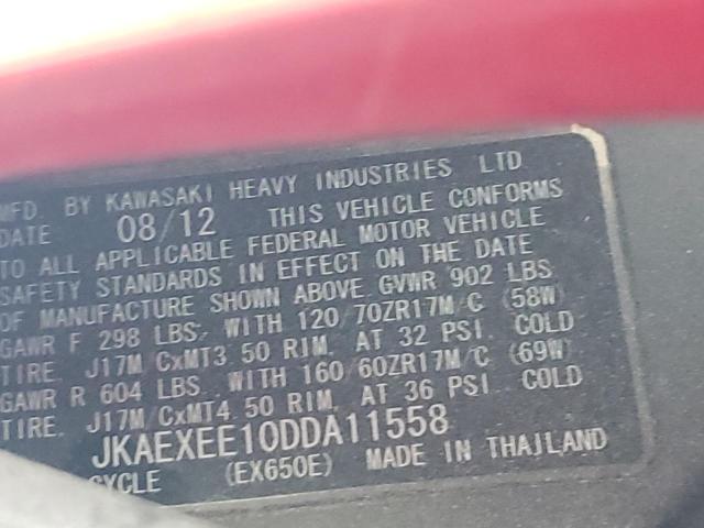 Photo 9 VIN: JKAEXEE10DDA11558 - KAWASAKI EX650 E 