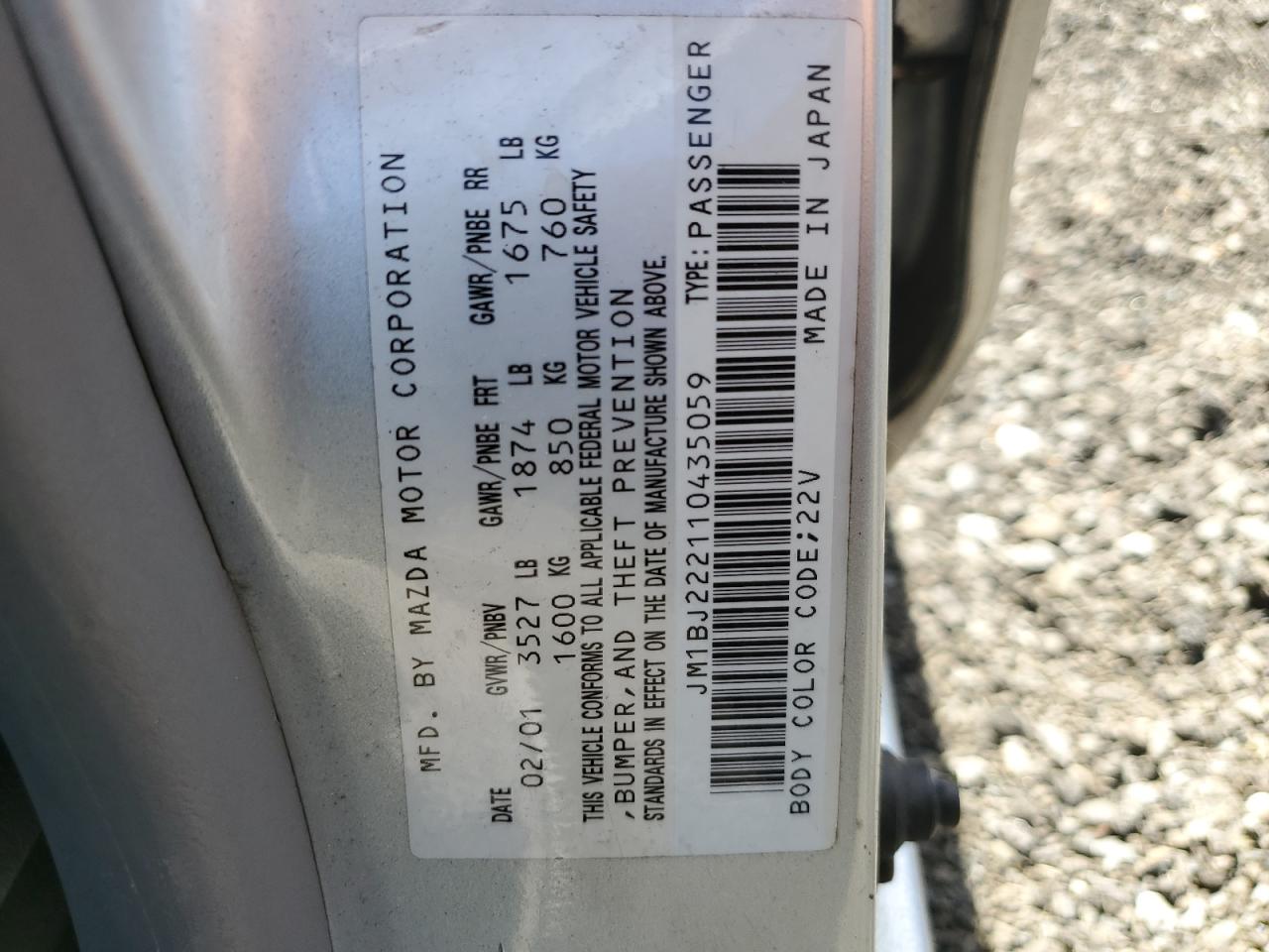 Photo 12 VIN: JM1BJ222110435059 - MAZDA PROTEGE 