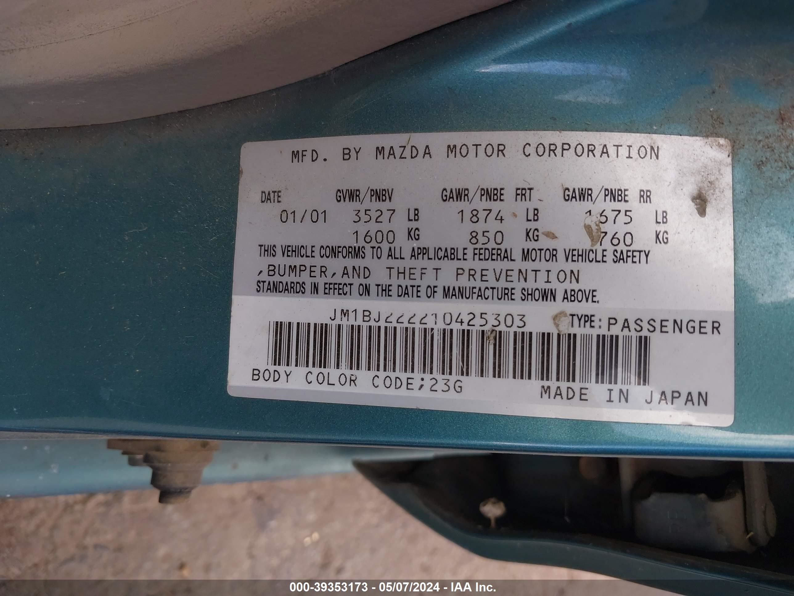 Photo 8 VIN: JM1BJ222210425303 - MAZDA PROTEGE 