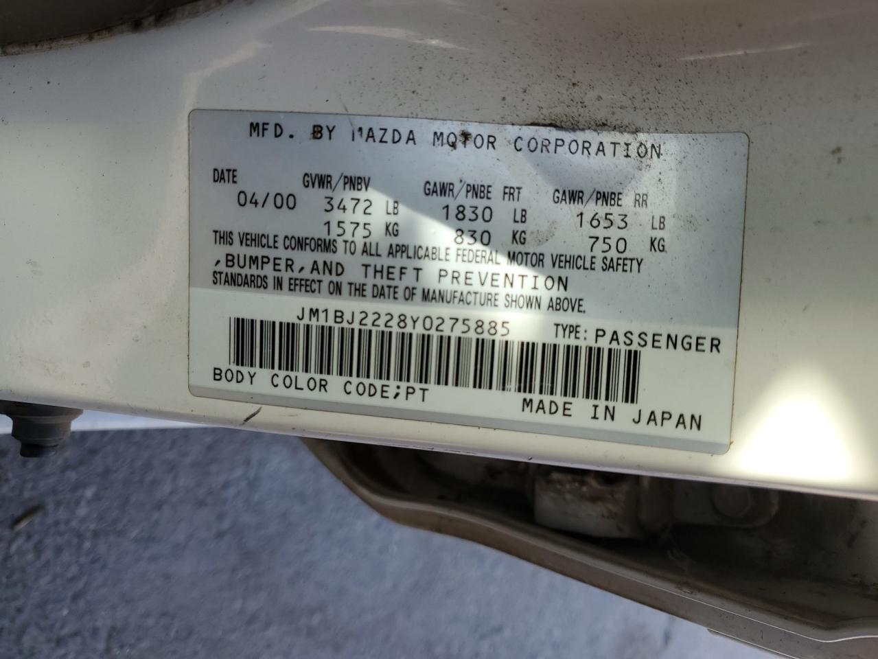 Photo 12 VIN: JM1BJ2228Y0275885 - MAZDA PROTEGE 