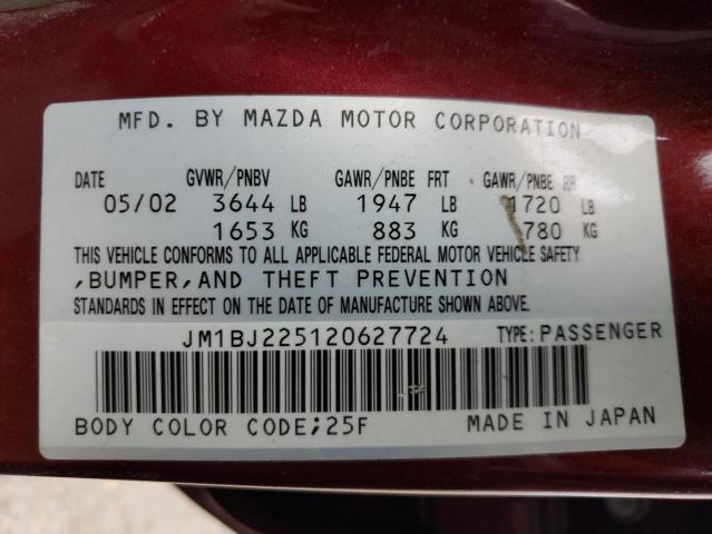 Photo 11 VIN: JM1BJ225120627724 - MAZDA PROTEGE DX 