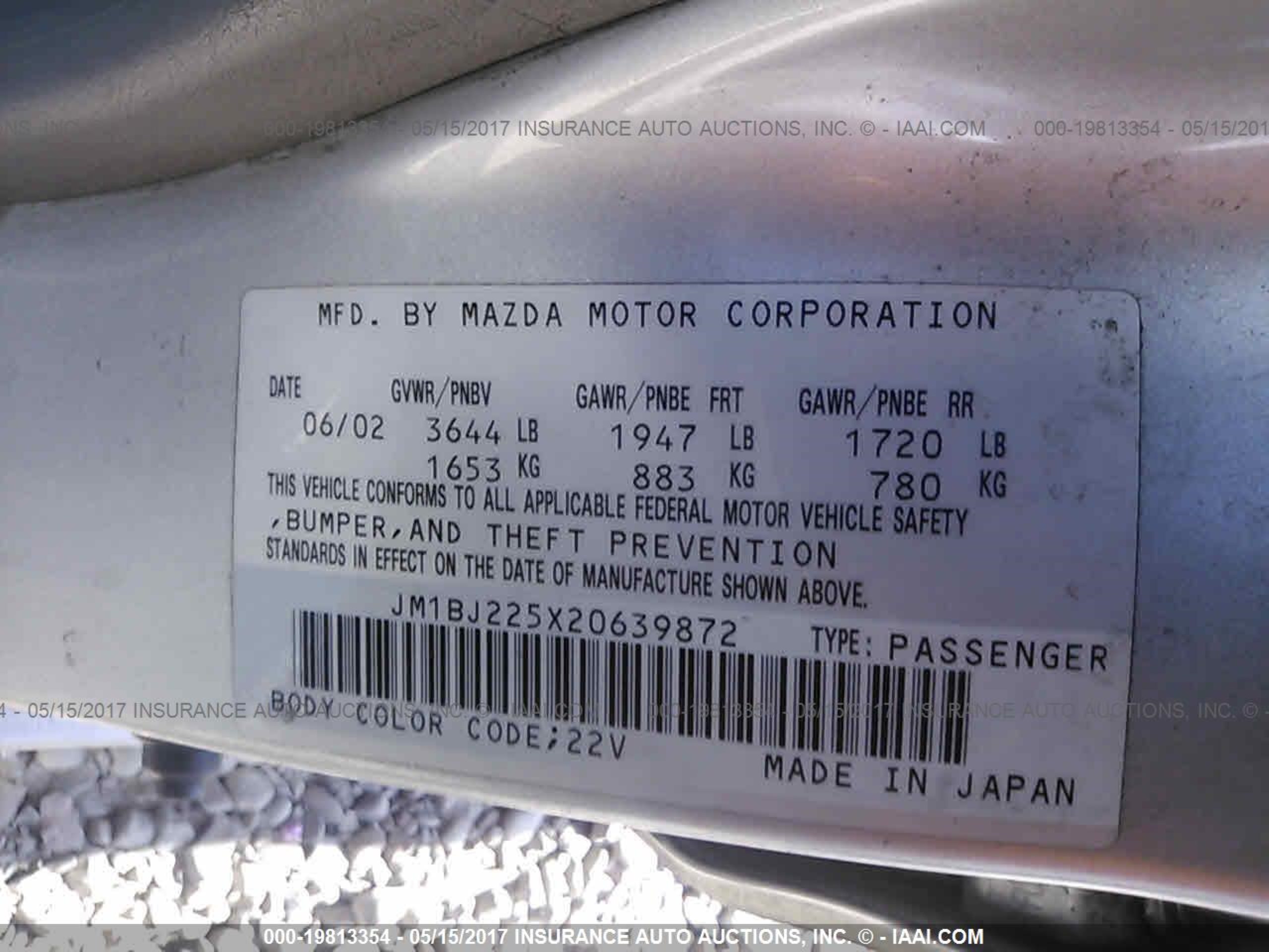 Photo 8 VIN: JM1BJ225X20639872 - MAZDA PROTEGE 