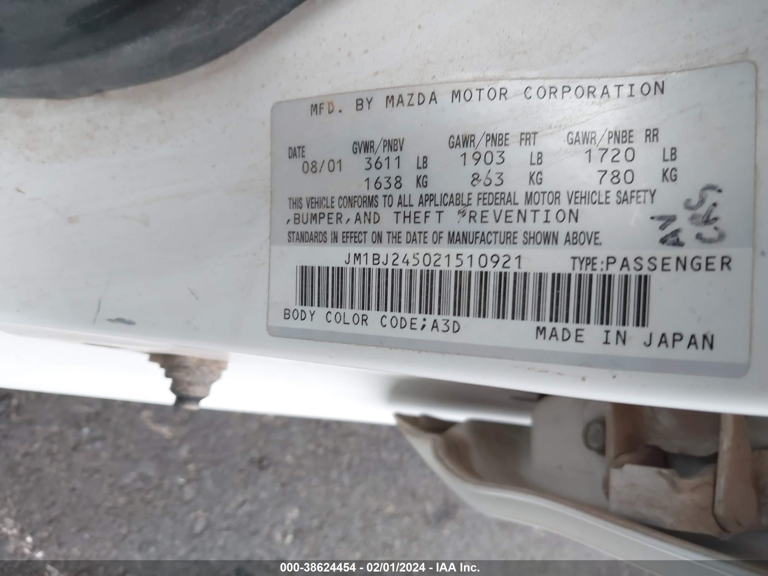 Photo 8 VIN: JM1BJ245021510921 - MAZDA NULL 