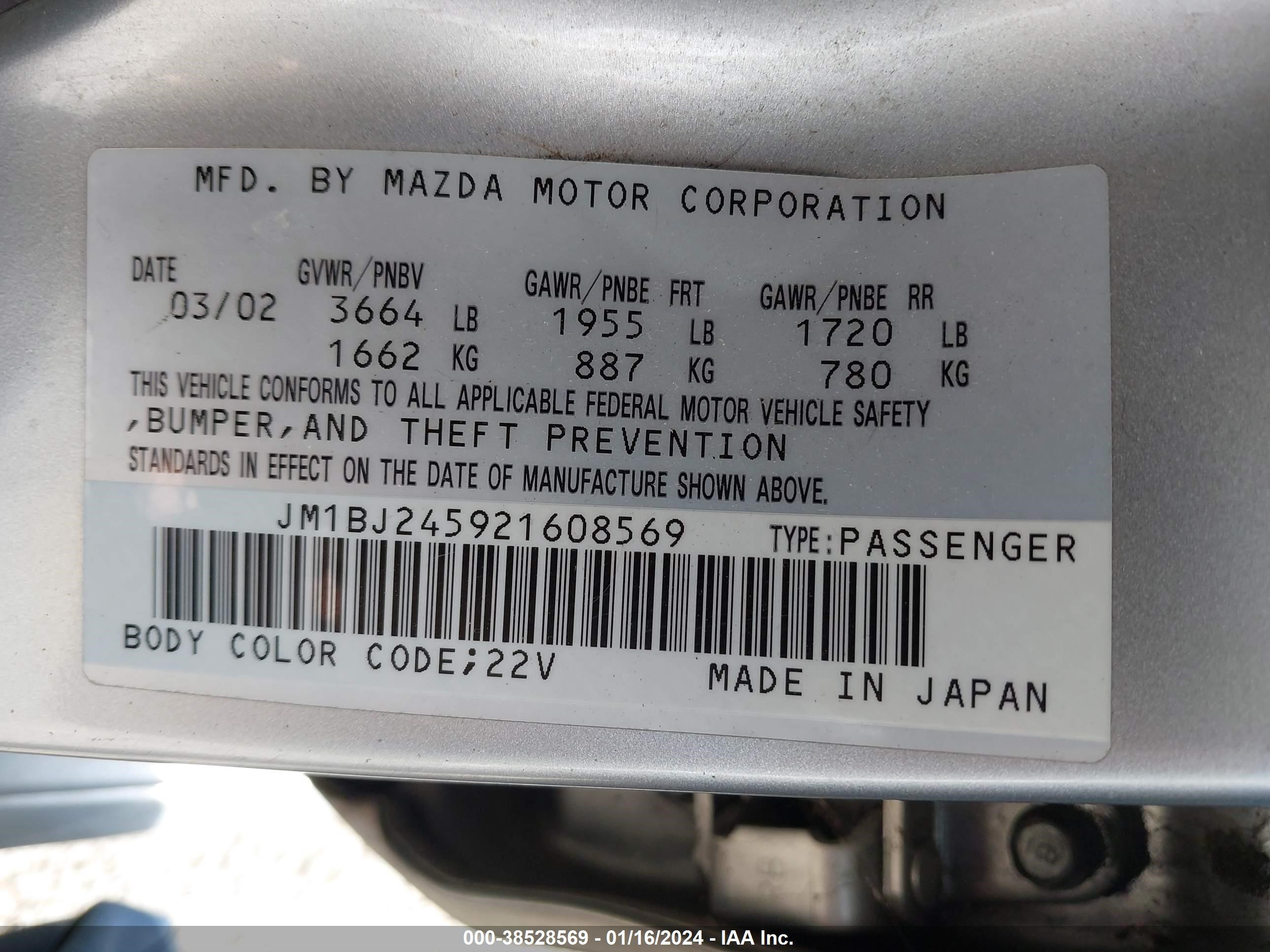 Photo 8 VIN: JM1BJ245921608569 - MAZDA NULL 