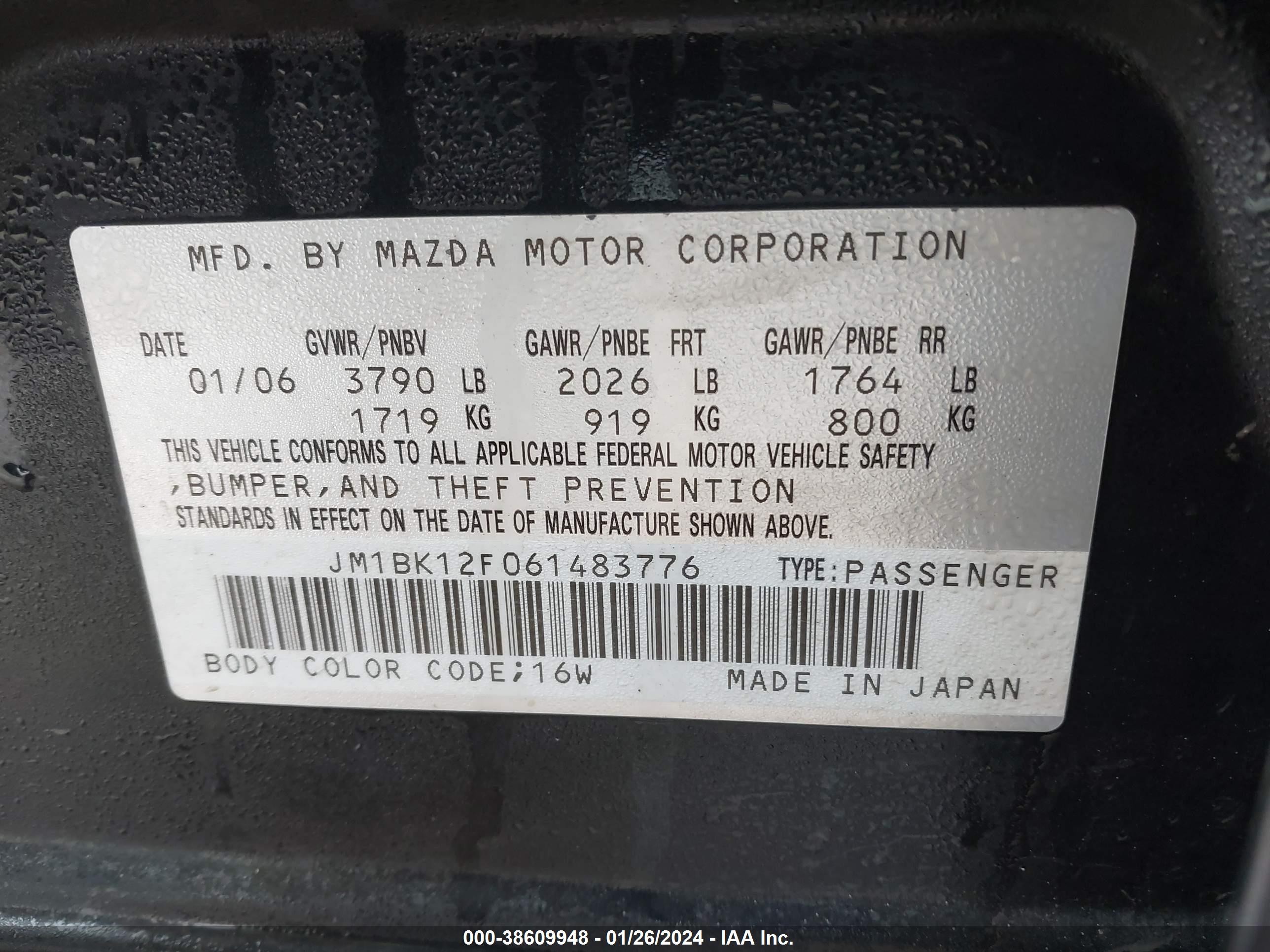 Photo 8 VIN: JM1BK12F061483776 - MAZDA 3 