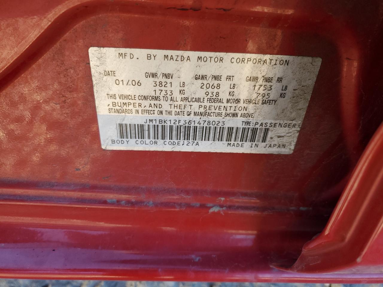 Photo 11 VIN: JM1BK12F361478023 - MAZDA 3 