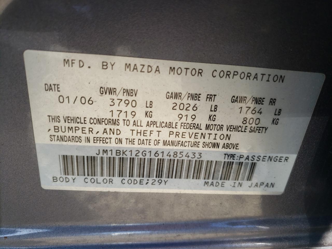 Photo 11 VIN: JM1BK12G161485433 - MAZDA 3 