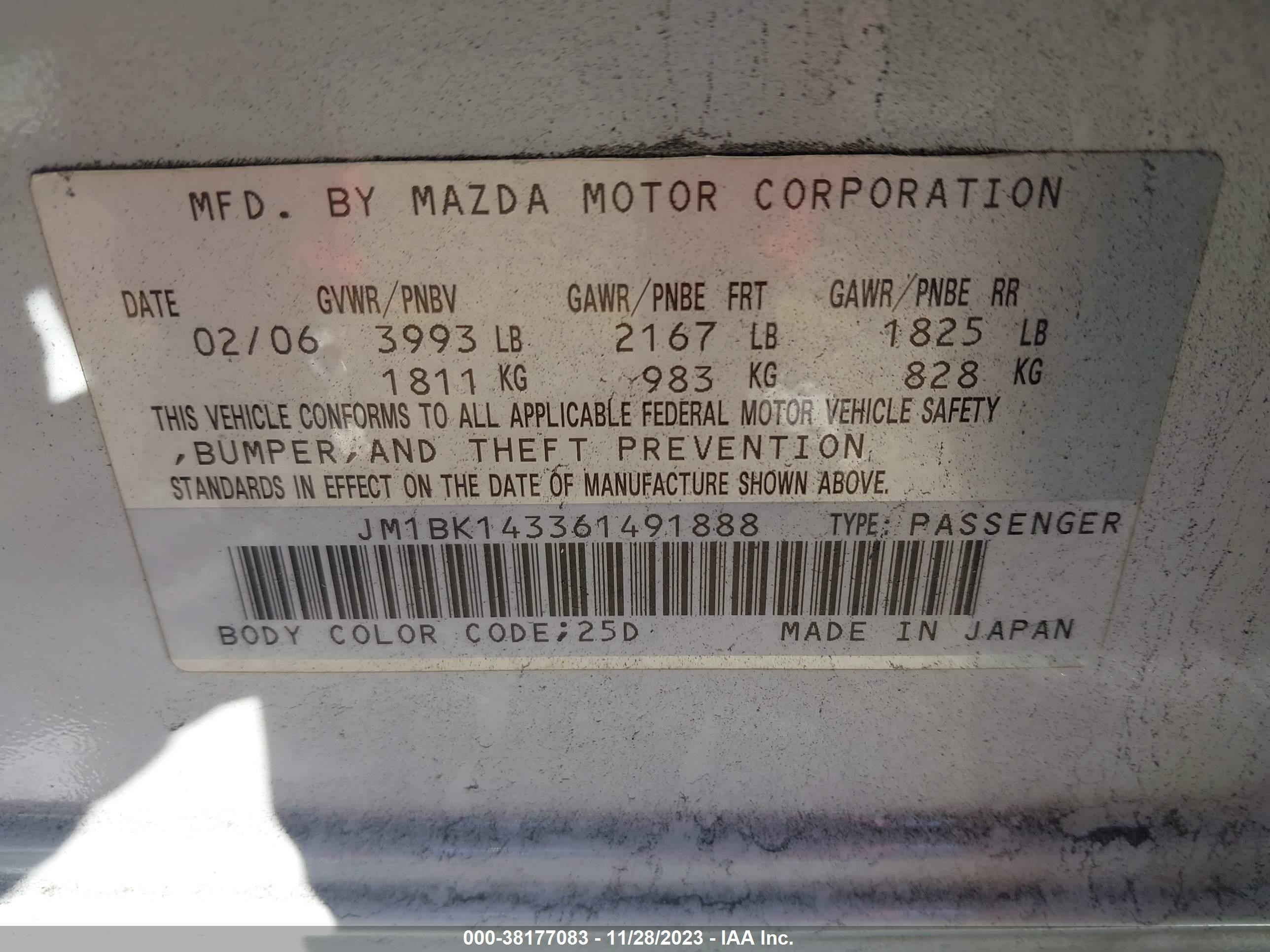 Photo 8 VIN: JM1BK143361491888 - MAZDA 3 