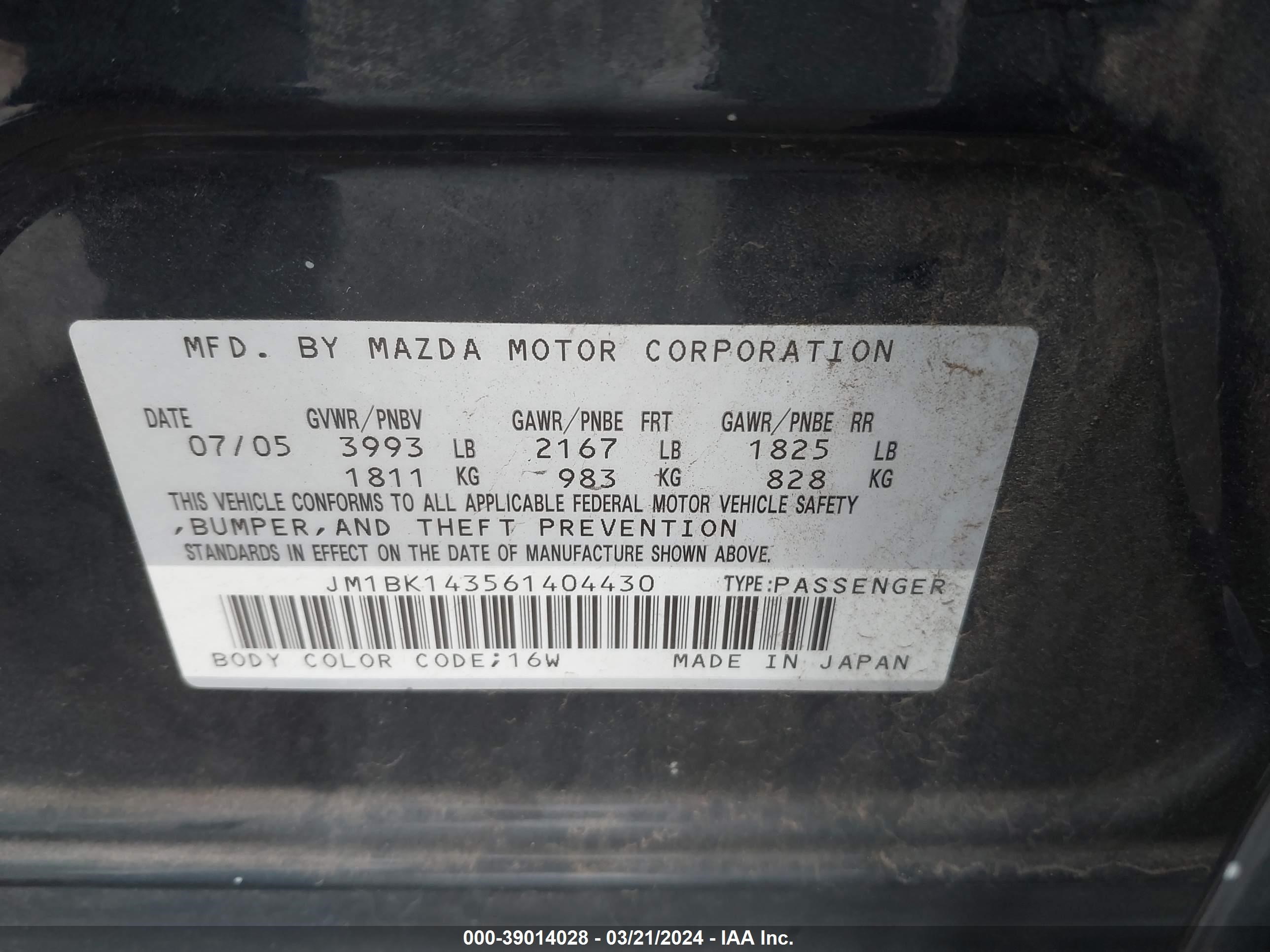 Photo 8 VIN: JM1BK143561404430 - MAZDA 3 