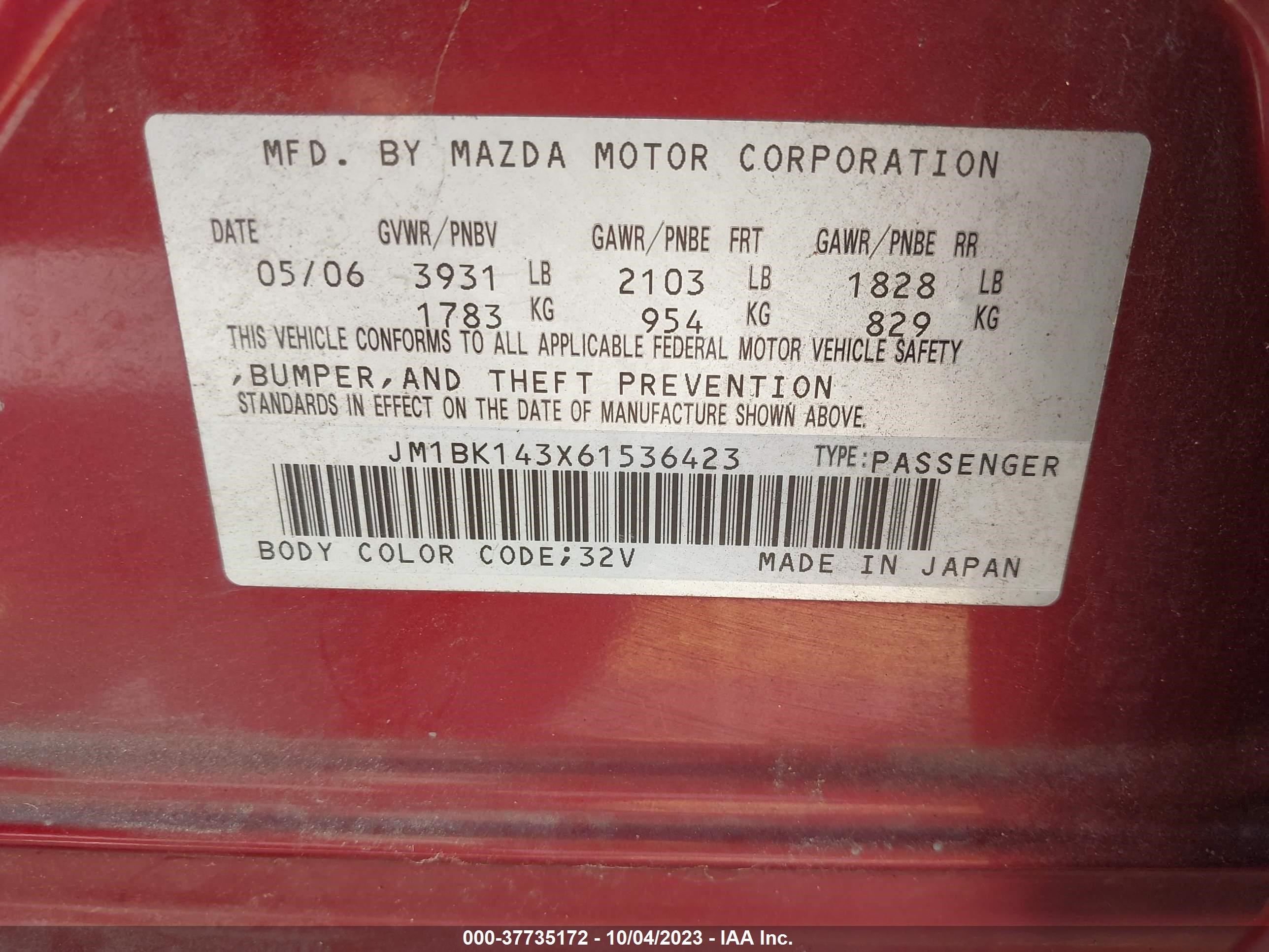 Photo 8 VIN: JM1BK143X61536423 - MAZDA 3 