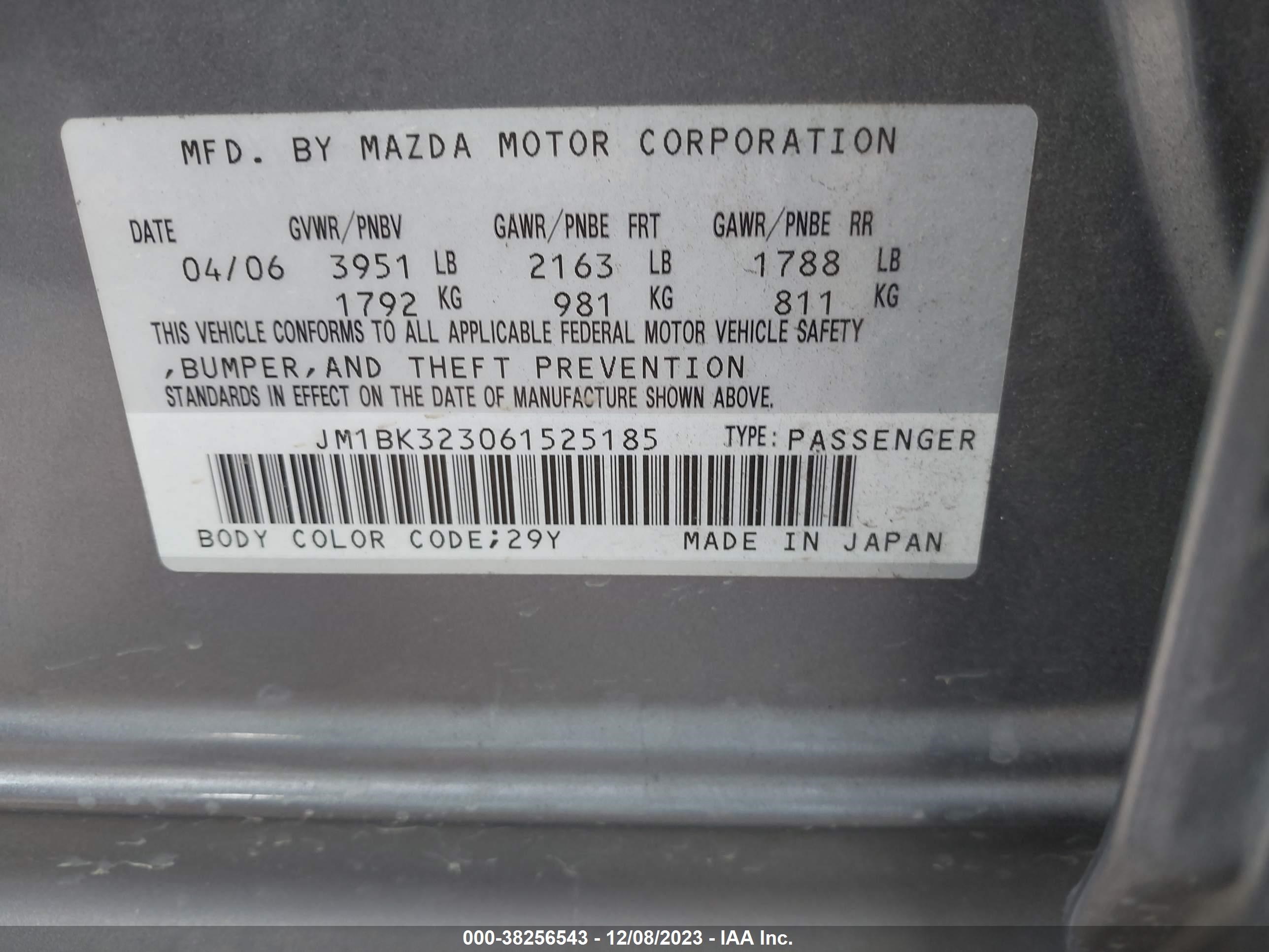 Photo 8 VIN: JM1BK323061525185 - MAZDA 3 