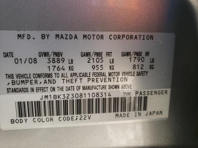 Photo 9 VIN: JM1BK323081108314 - MAZDA 3 S 