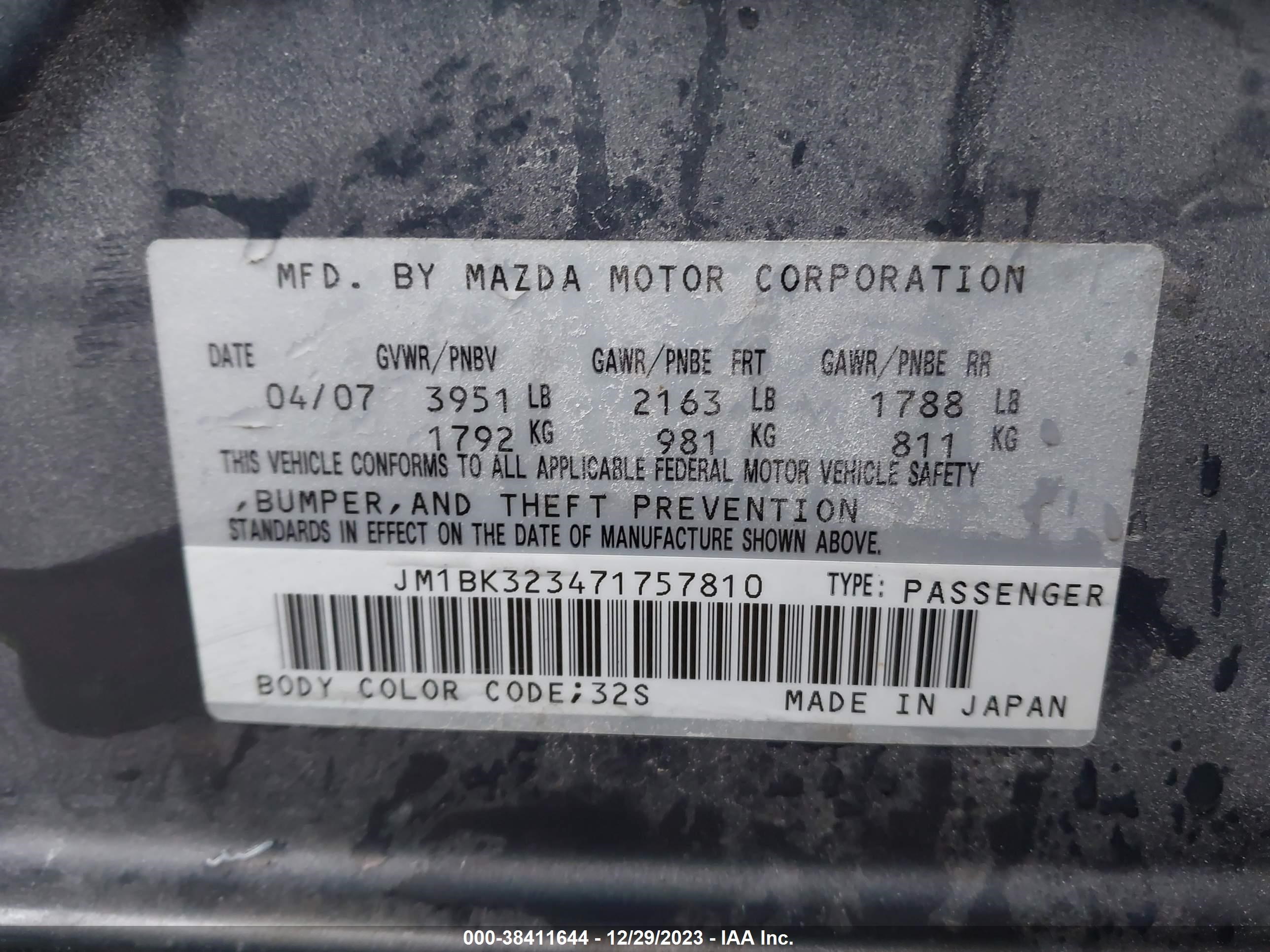 Photo 8 VIN: JM1BK323471757810 - MAZDA 3 