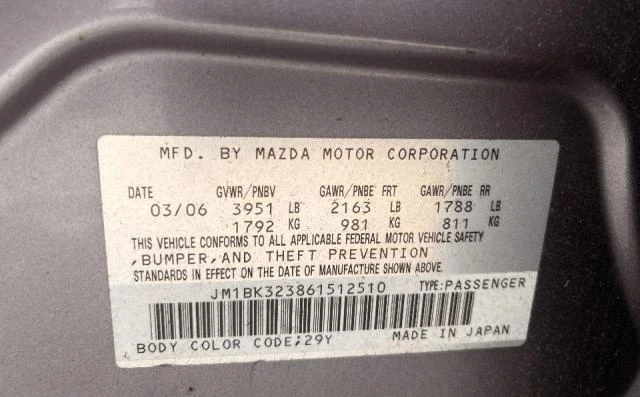 Photo 9 VIN: JM1BK323861512510 - MAZDA 3 S 