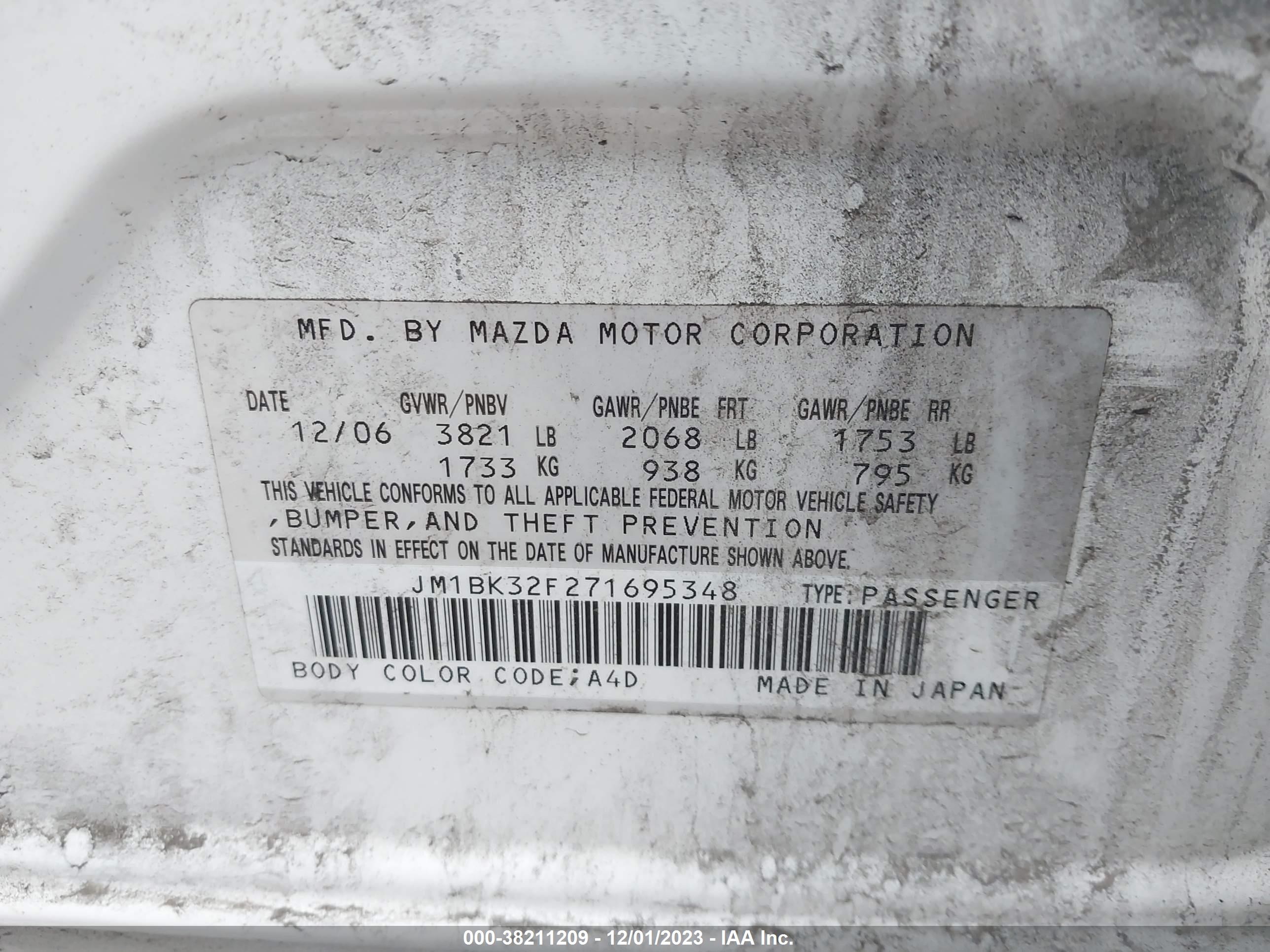 Photo 8 VIN: JM1BK32F271695348 - MAZDA 3 