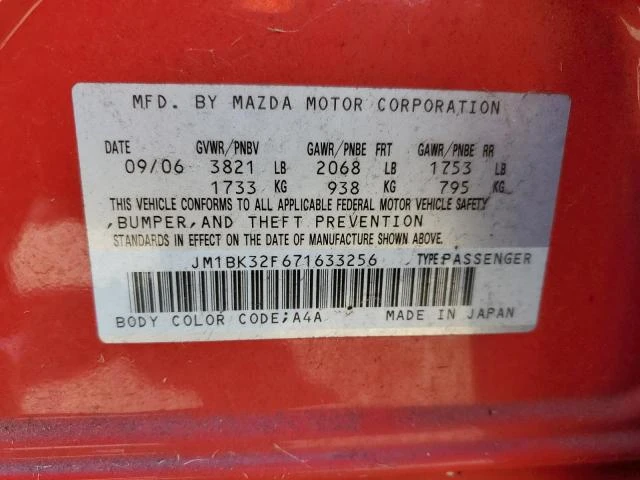 Photo 11 VIN: JM1BK32F671633256 - MAZDA 3 I 