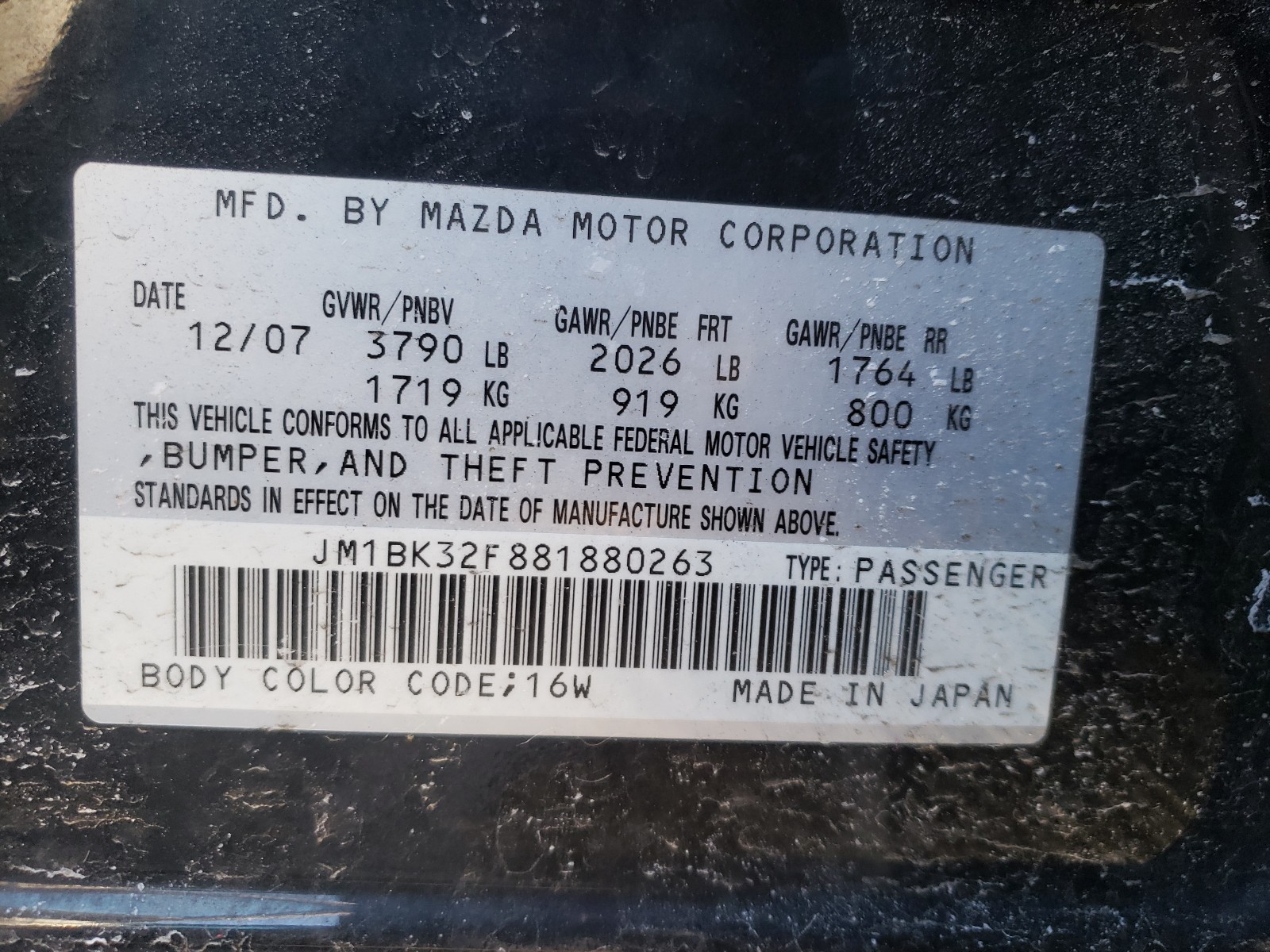 Photo 9 VIN: JM1BK32F881880263 - MAZDA 3 I 