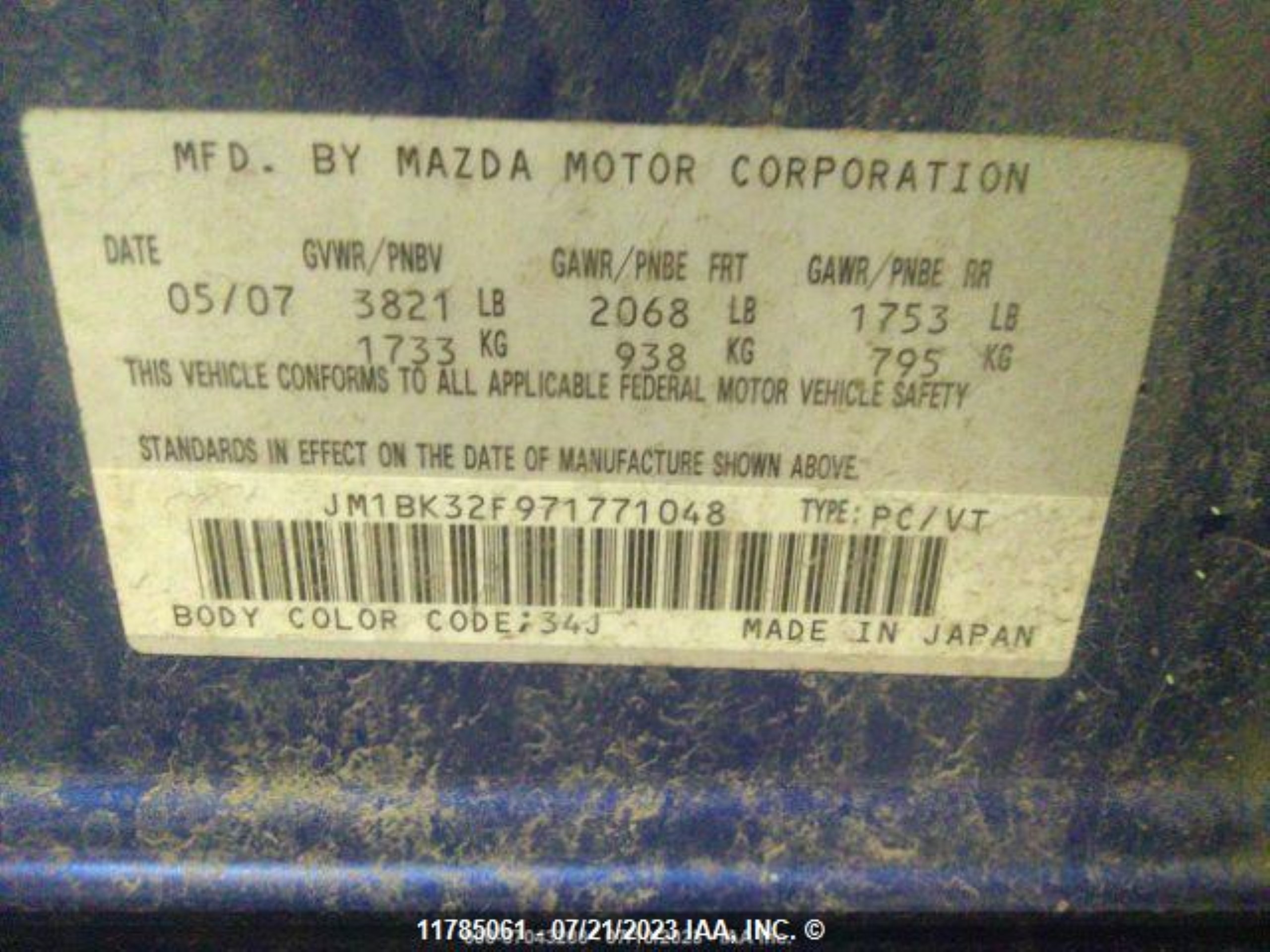 Photo 10 VIN: JM1BK32F971771048 - MAZDA 3 