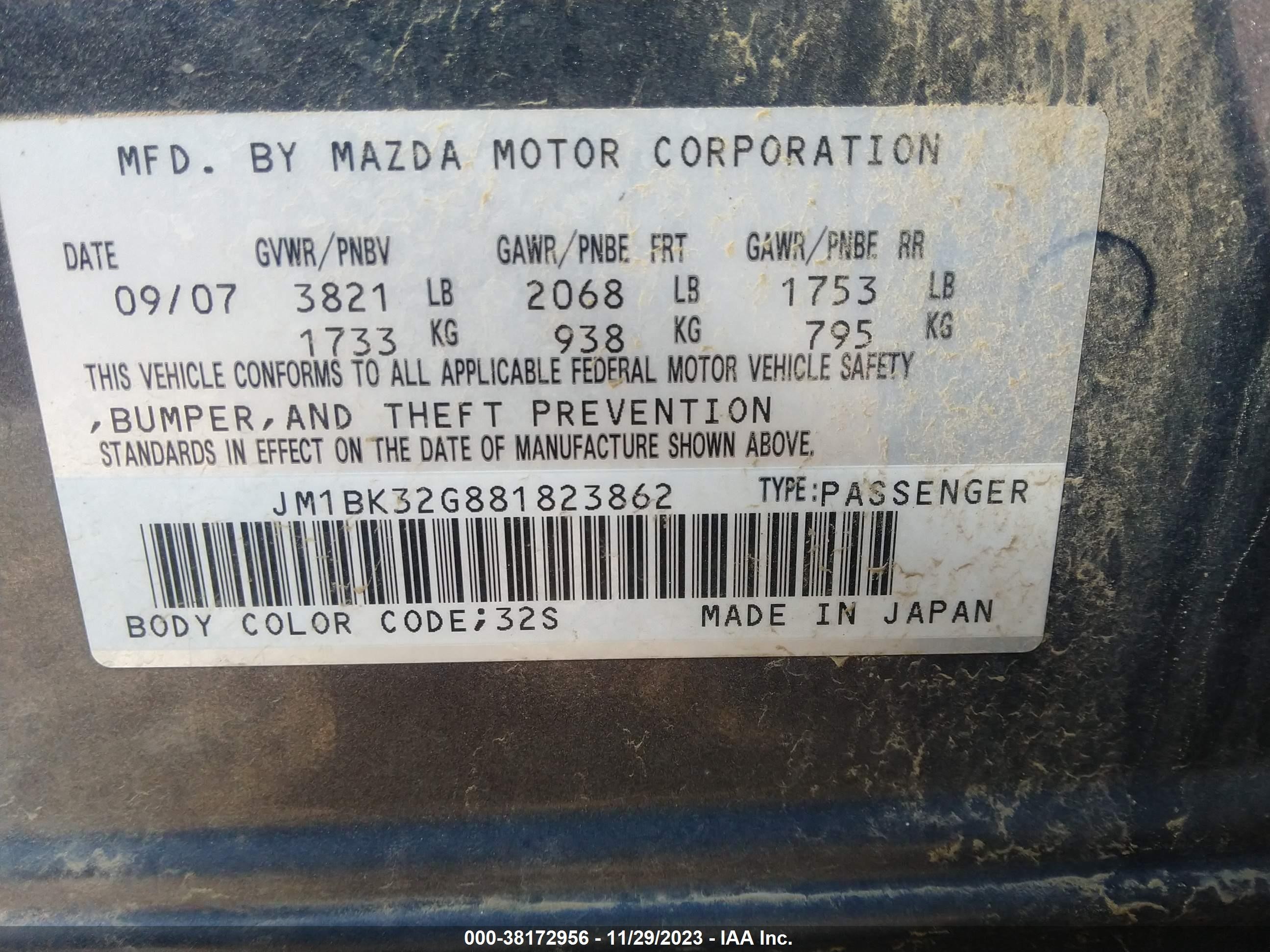 Photo 8 VIN: JM1BK32G881823862 - MAZDA 3 