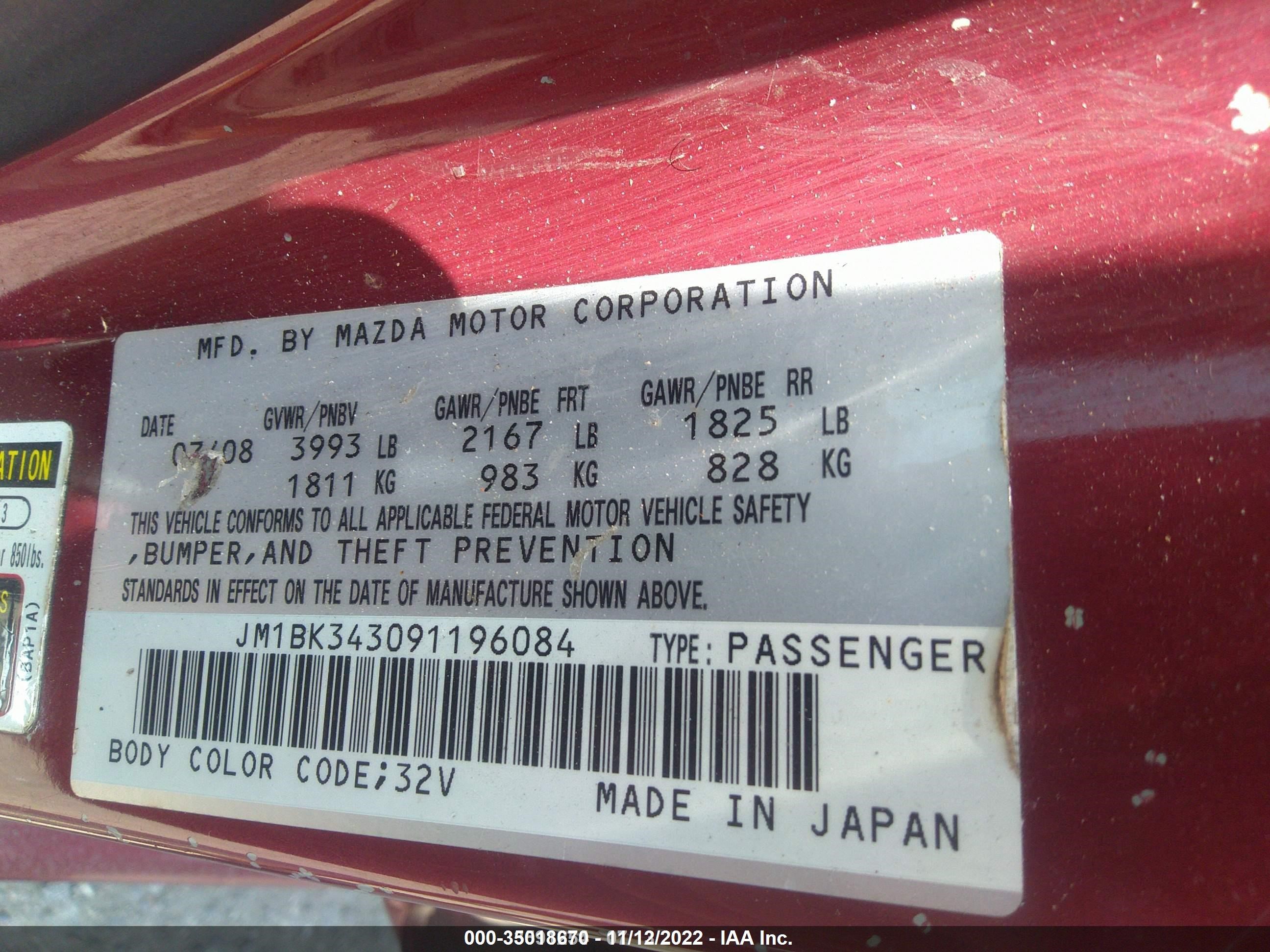 Photo 8 VIN: JM1BK343091196084 - MAZDA 3 