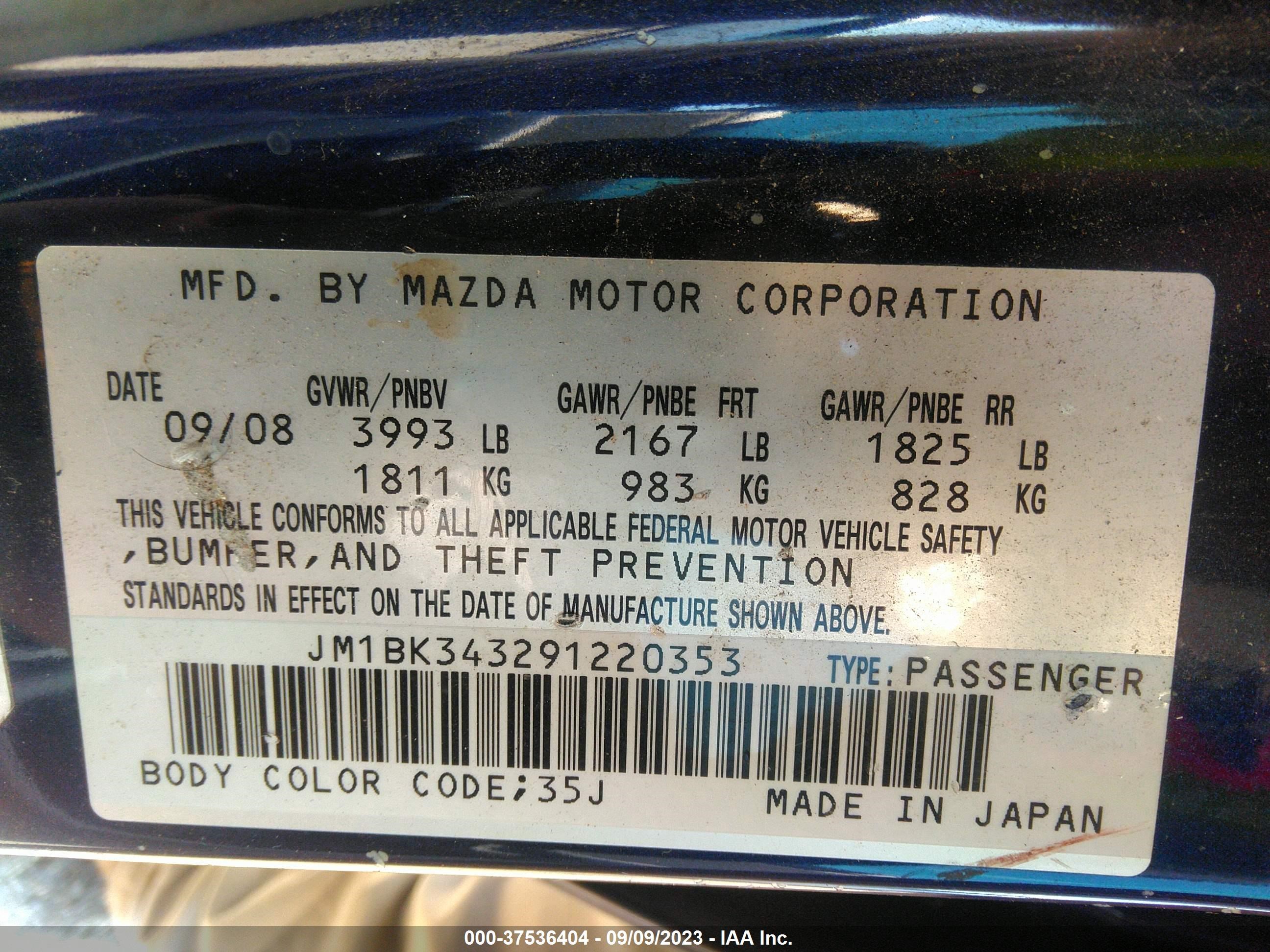 Photo 8 VIN: JM1BK343291220353 - MAZDA 3 