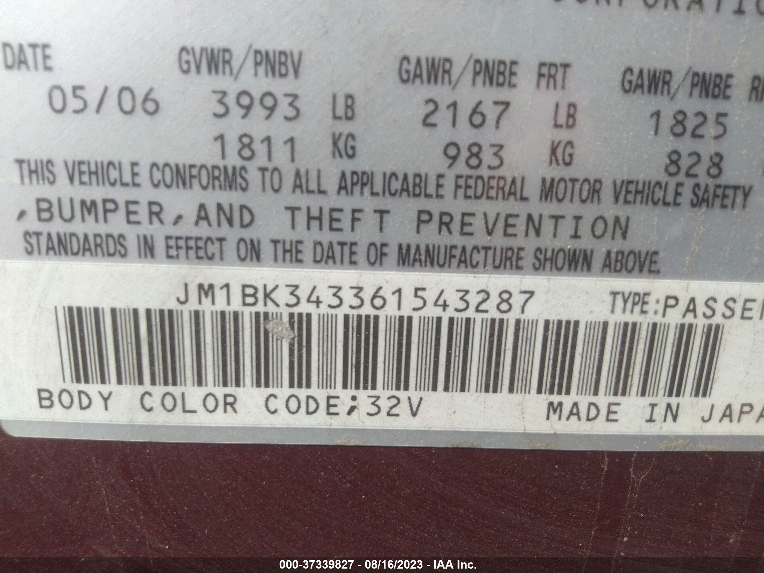 Photo 8 VIN: JM1BK343361543287 - MAZDA 3 