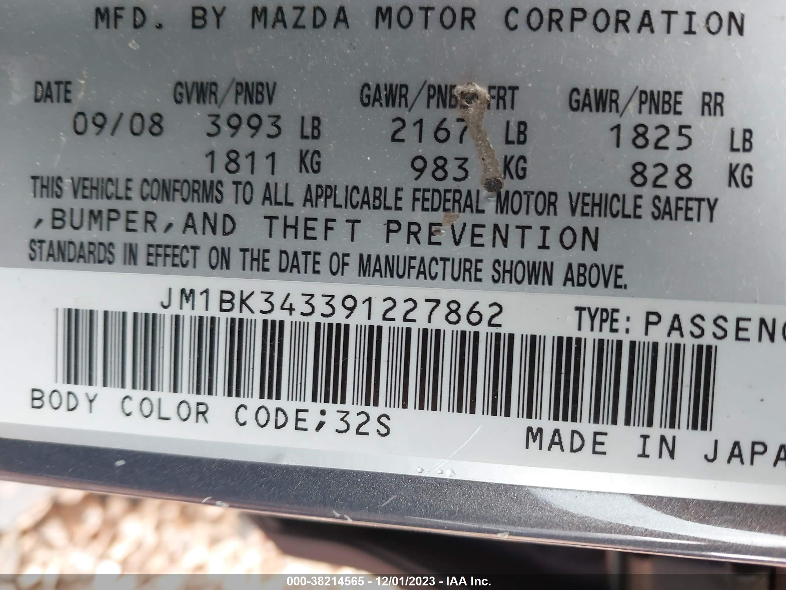 Photo 8 VIN: JM1BK343391227862 - MAZDA 3 