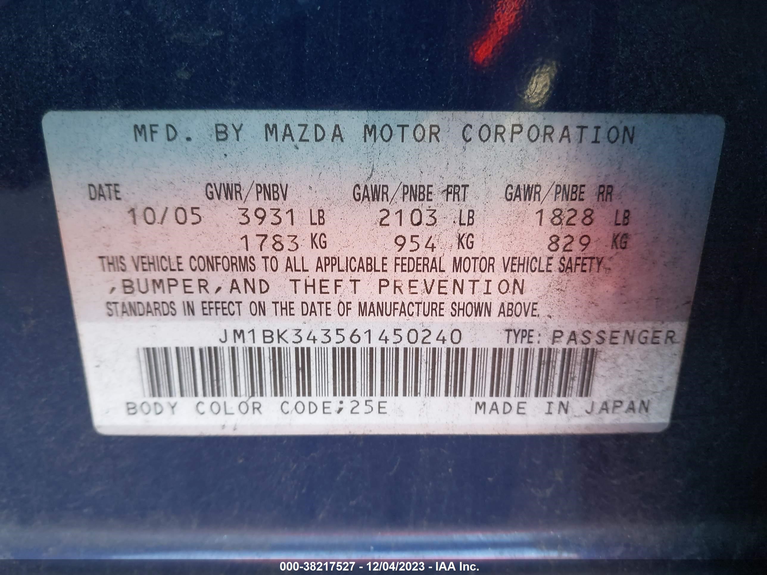 Photo 8 VIN: JM1BK343561450240 - MAZDA 3 