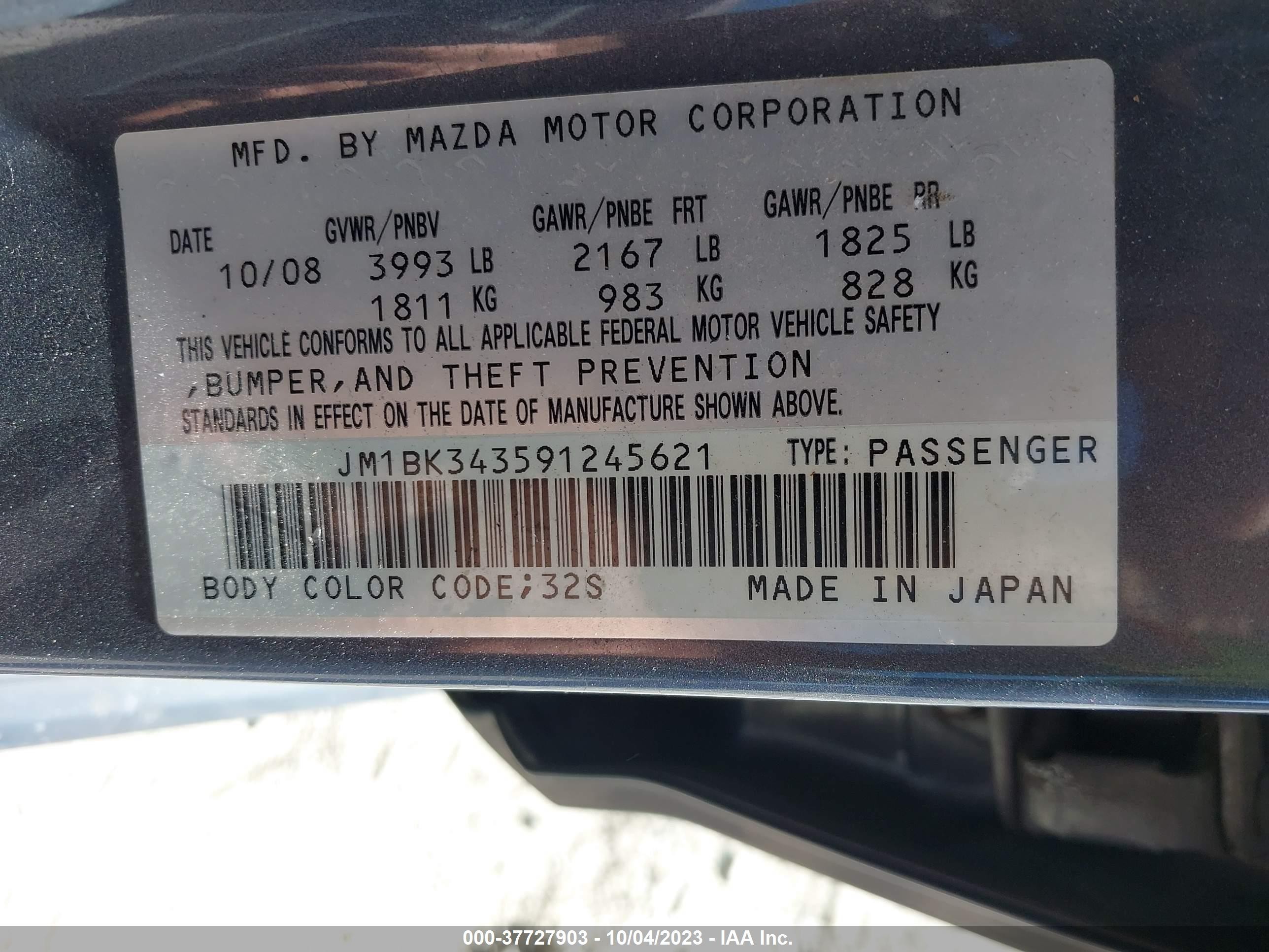 Photo 8 VIN: JM1BK343591245621 - MAZDA 3 