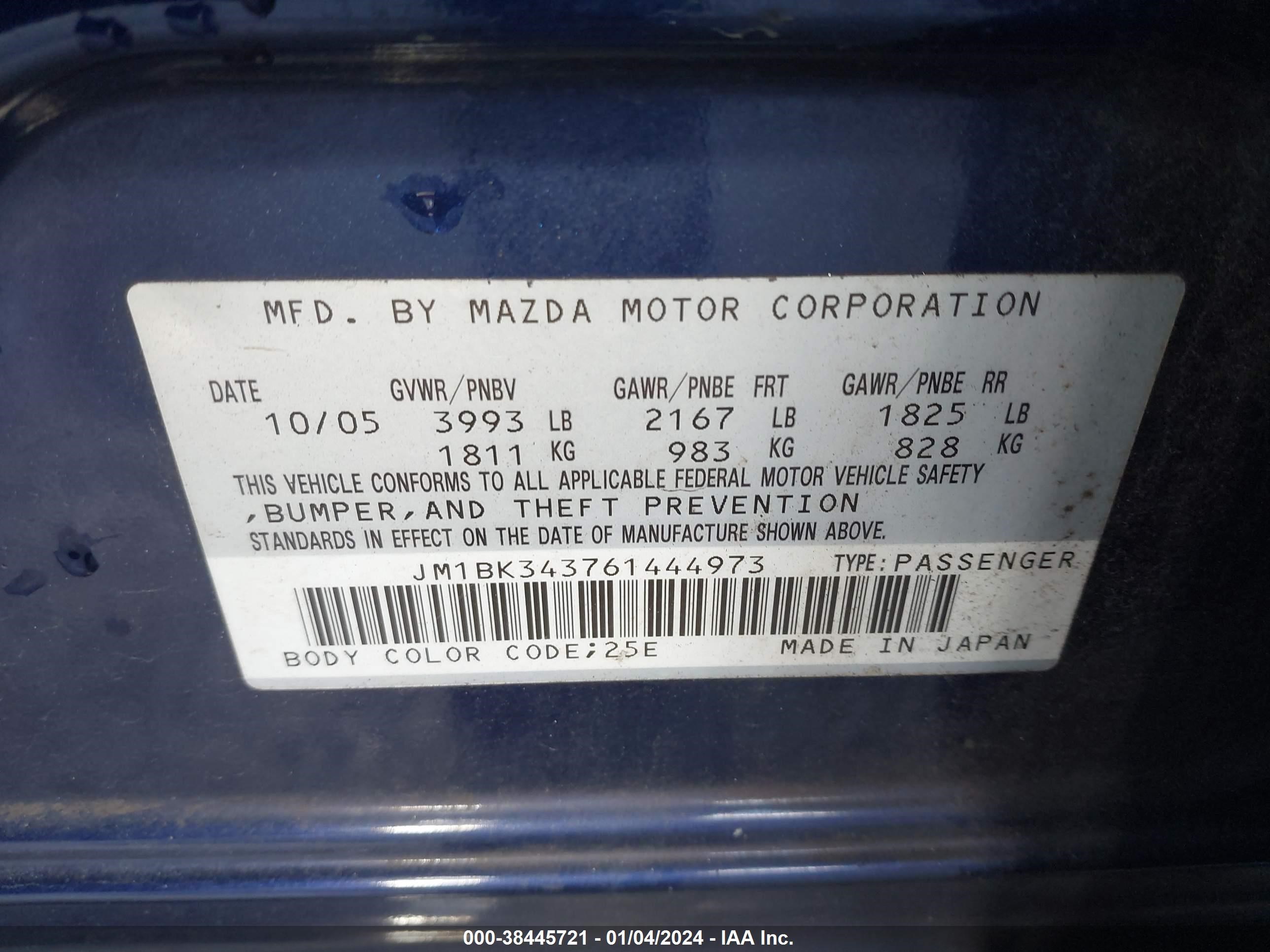 Photo 8 VIN: JM1BK343761444973 - MAZDA 3 