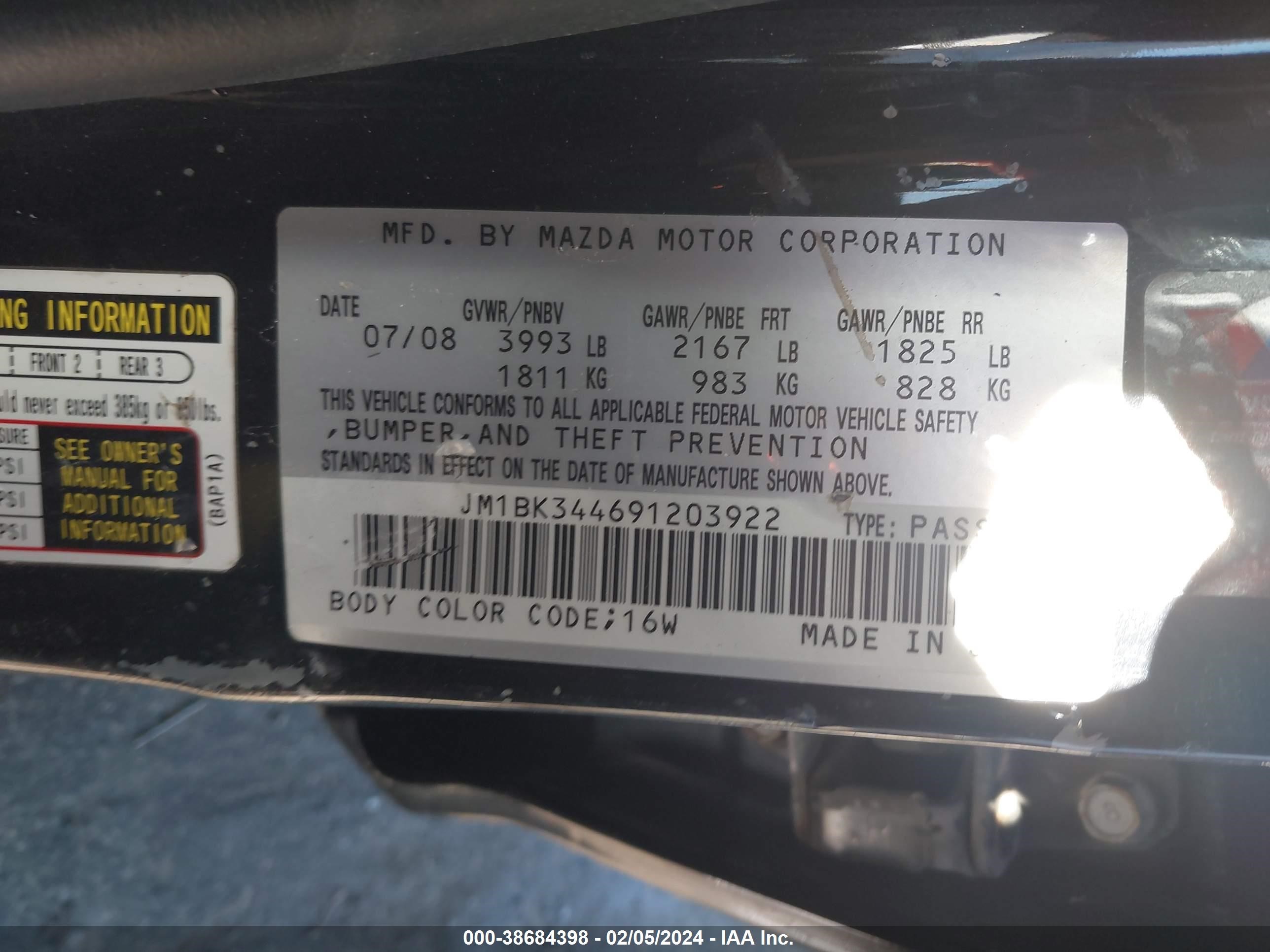 Photo 8 VIN: JM1BK344691203922 - MAZDA 3 