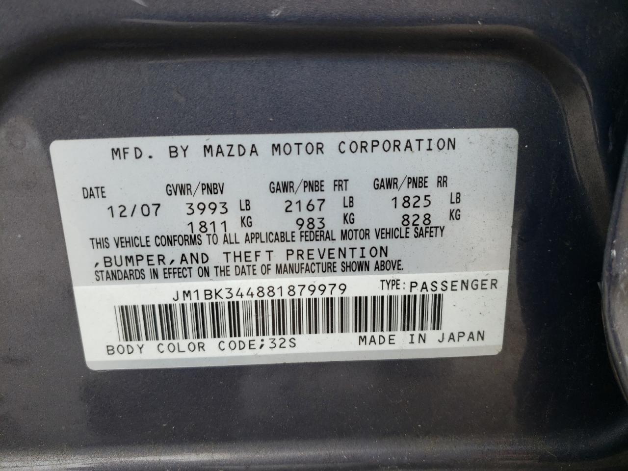 Photo 11 VIN: JM1BK344881879979 - MAZDA 3 