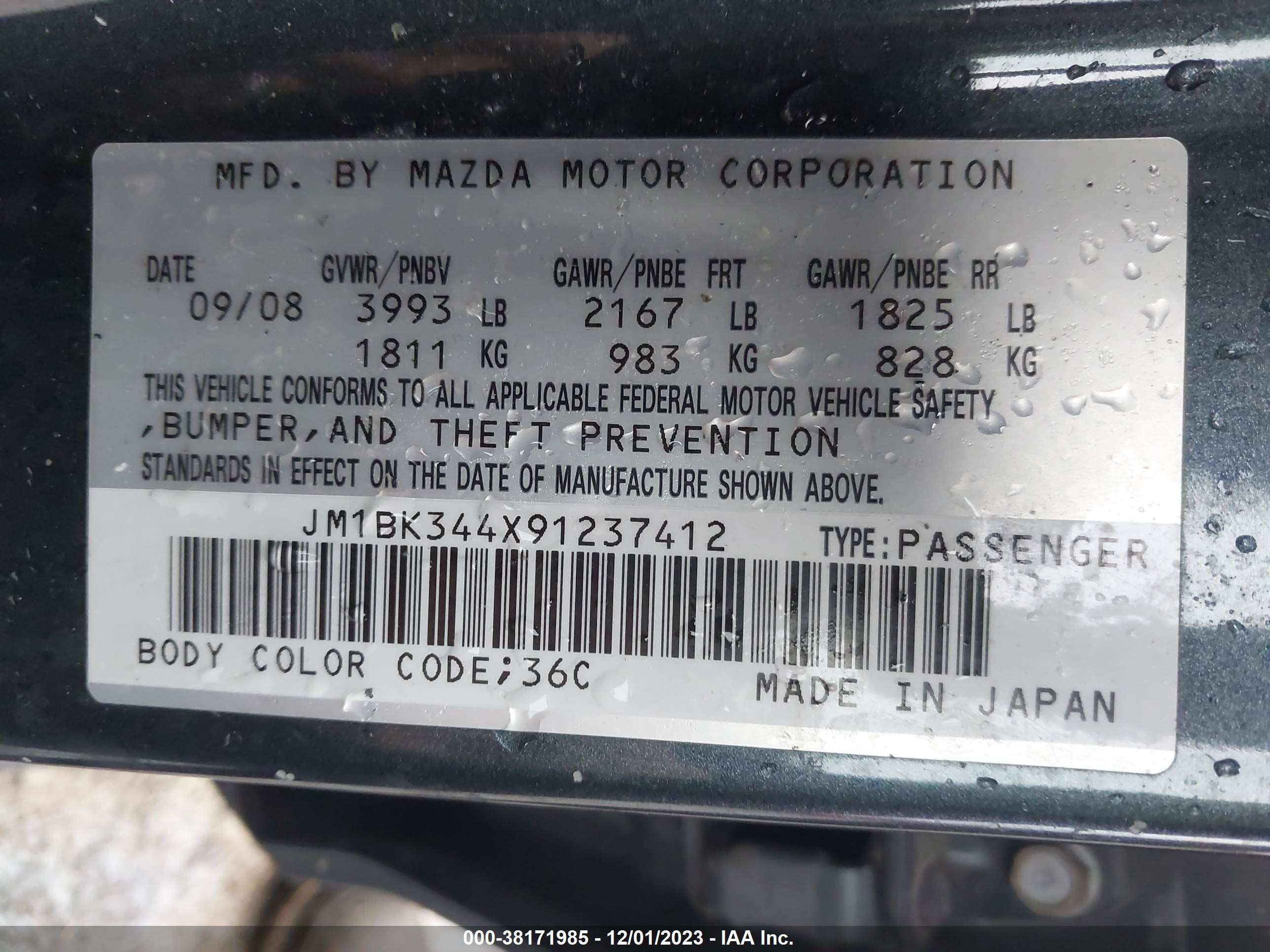 Photo 8 VIN: JM1BK344X91237412 - MAZDA 3 