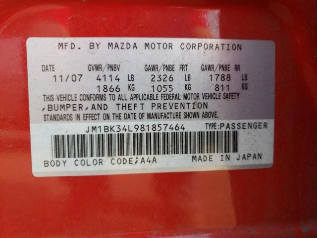 Photo 11 VIN: JM1BK34L981857464 - MAZDA SPEED 3 