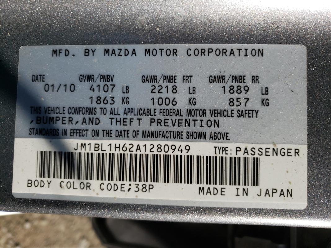 Photo 9 VIN: JM1BL1H62A1280949 - MAZDA 3 S 