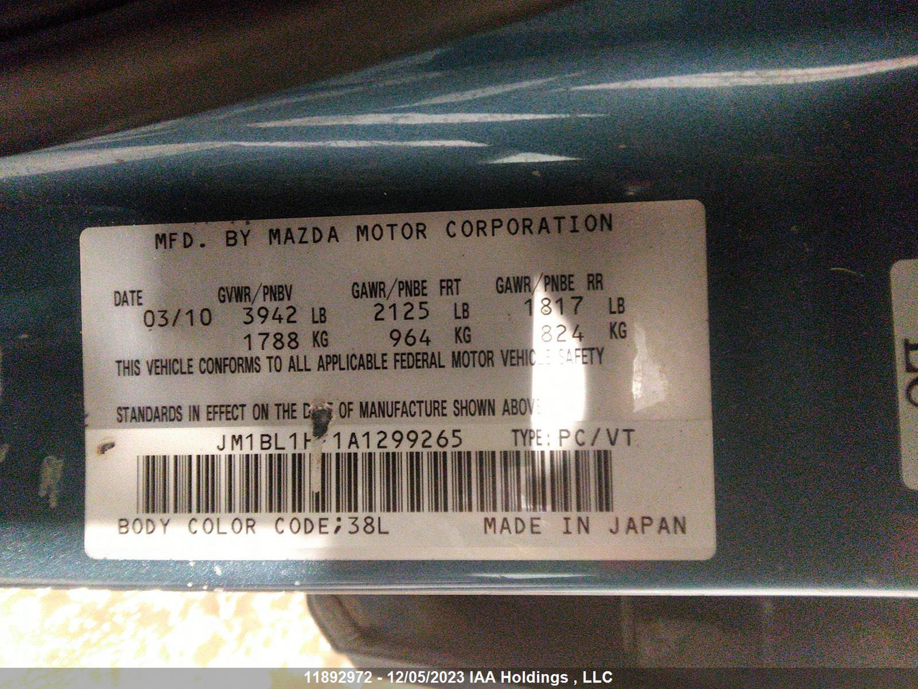 Photo 8 VIN: JM1BL1HF1A1299265 - MAZDA 3 