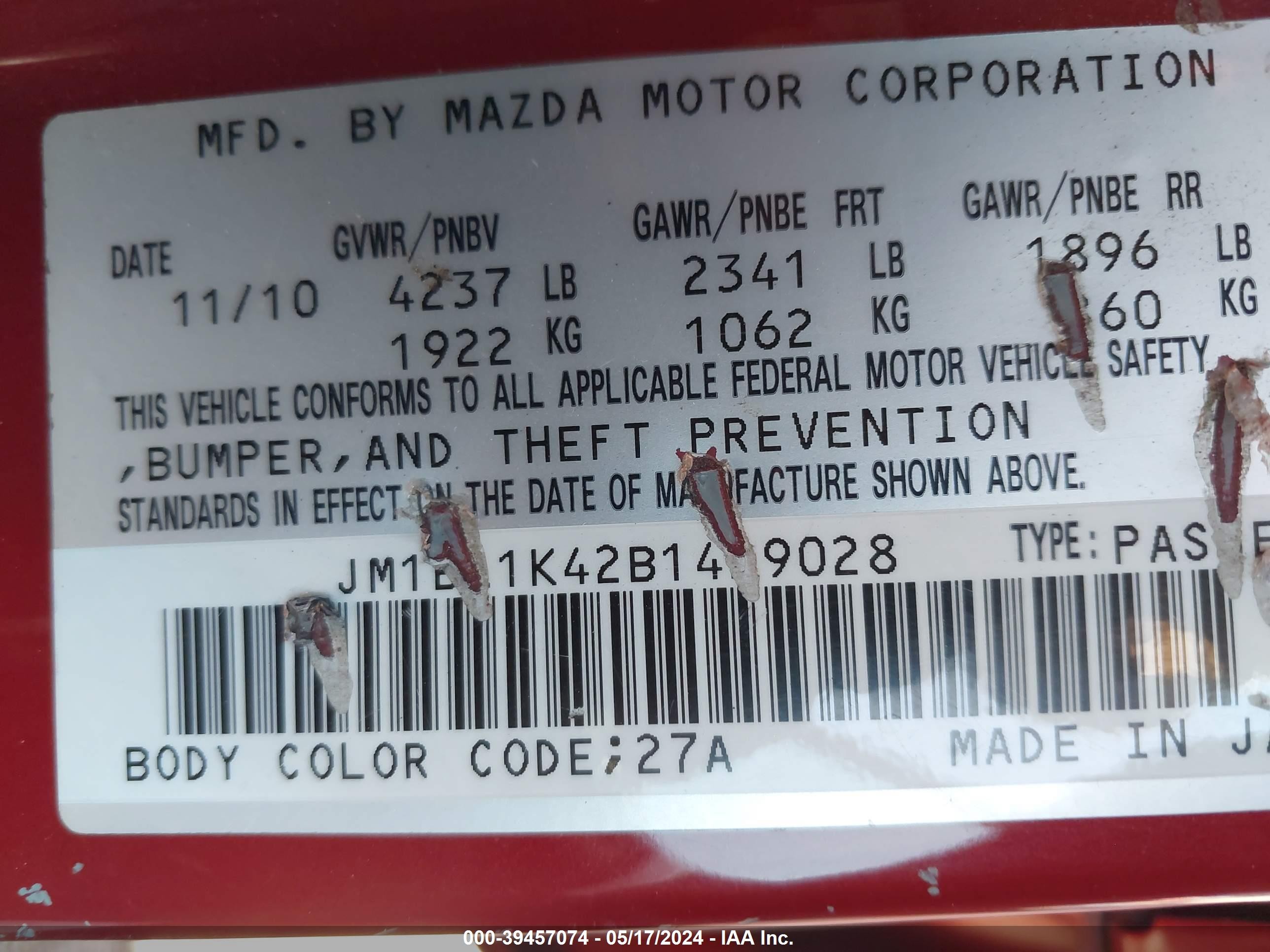 Photo 8 VIN: JM1BL1K42B1429028 - MAZDA 3 