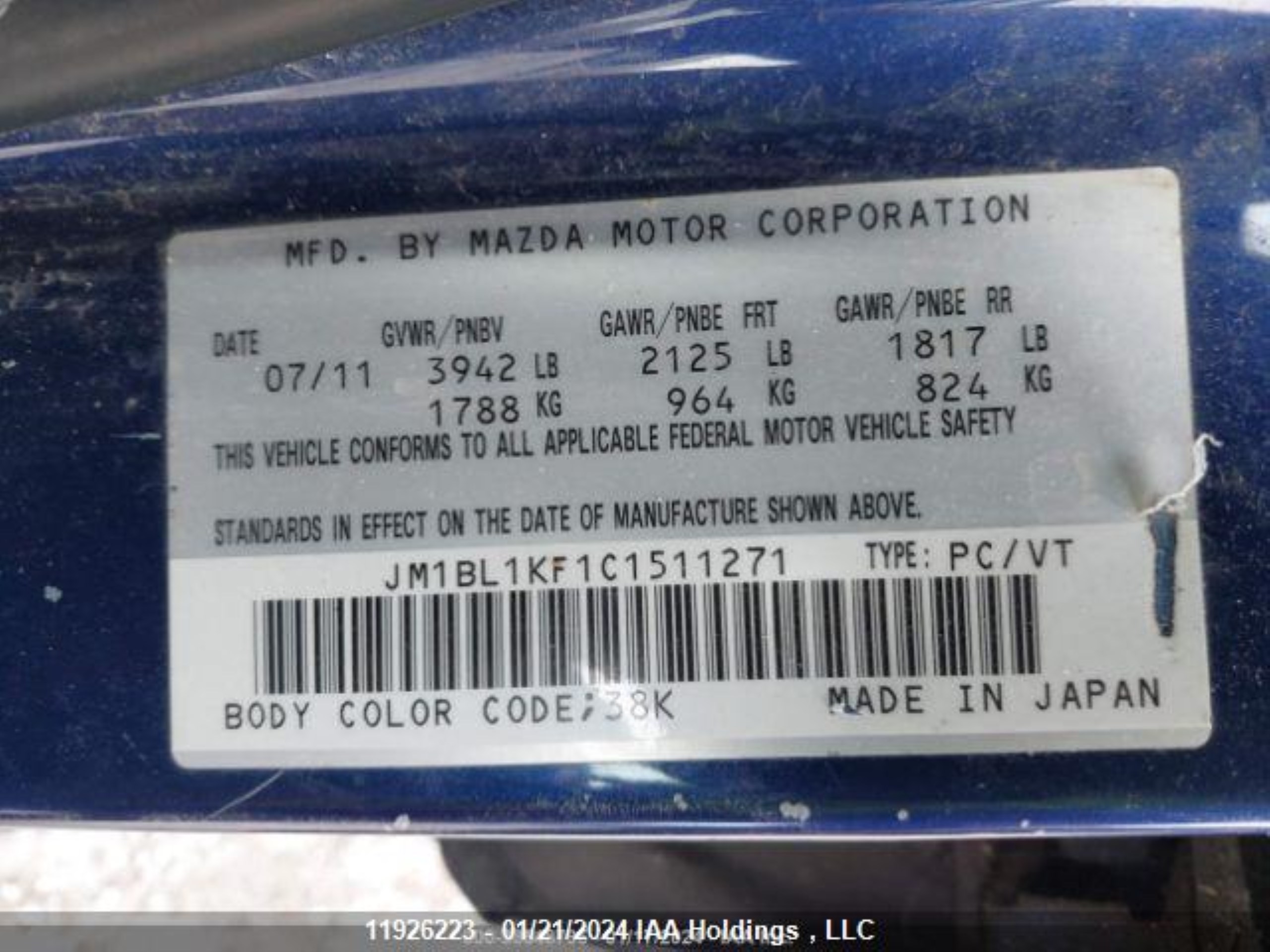 Photo 10 VIN: JM1BL1KF1C1511271 - MAZDA 3 