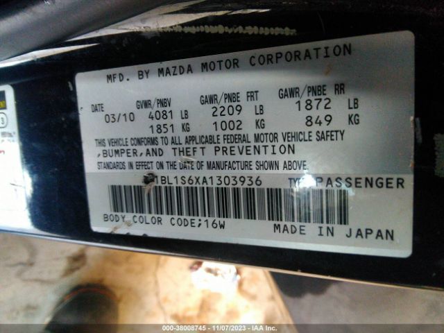 Photo 8 VIN: JM1BL1S6XA1303936 - MAZDA MAZDA3 