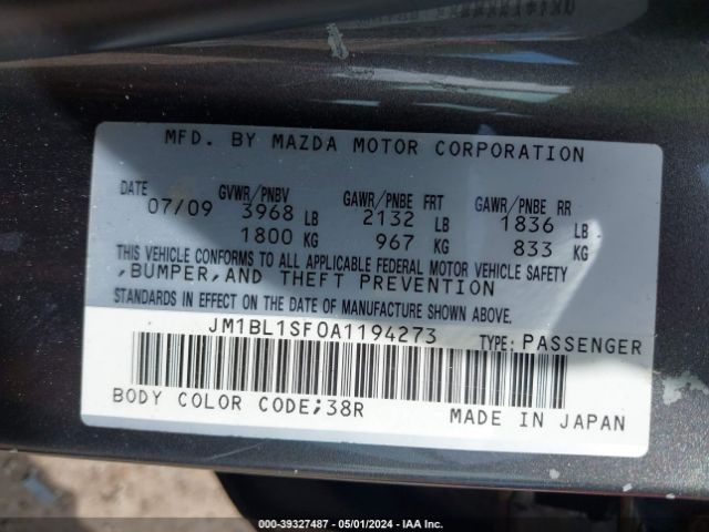 Photo 8 VIN: JM1BL1SF0A1194273 - MAZDA MAZDA3 